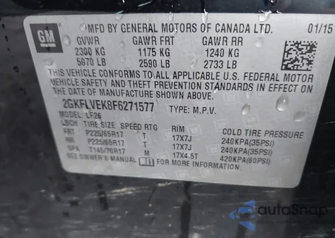 2015 GMC Terrain Sle-1 from USA, damaged, VIN 2GKFLVEK8F6271577